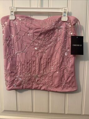 Forever 21 lavender Pink Sequin Embellished Strapless Crop Top size M